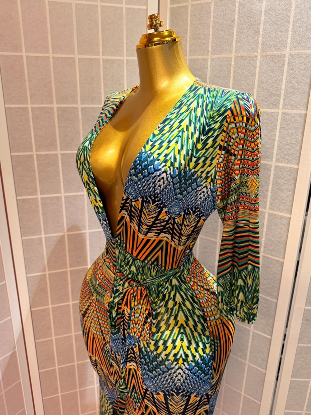 Hot Bodycon Multi-Color Printed Wrap Maxi Dress - Picture 6 of 12